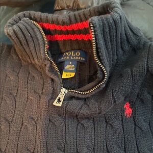 Polo by Ralph Lauren Men's Black Zip-Up Sweater with Red Accents